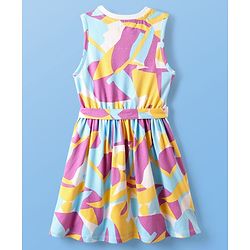 Pine Kids Cotton Knit Sleeveless Printed Frock With Belt - Multicolor