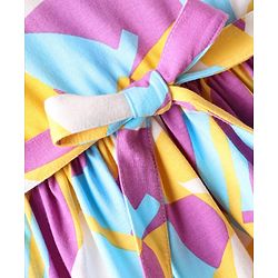 Pine Kids Cotton Knit Sleeveless Printed Frock With Belt - Multicolor