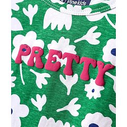 Pine Kids Cotton Knit Frill Sleeves Top With Floral Print - Green