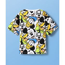 Pinekids Disney Single Jersey Knit Half Sleeves Oversize Drop Shoulder T-Shirt With Mickey Mouse Family Print - White