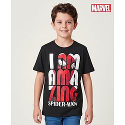 Pine Kids Marvel Single Jersey Knit Half Sleeves T-Shirt with Spider Man Graphics - Black