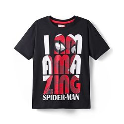 Pine Kids Marvel Single Jersey Knit Half Sleeves T-Shirt with Spider Man Graphics - Black