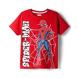Pine Kids Marvel Single Jersey Knit Half Sleeves T-Shirt with Spider-Man Graphics - Red