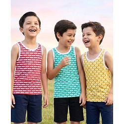Pine Kids Cotton Lycra Knit Sleeveless Vest with Star Print Pack of 3 - (Colour May Vary)