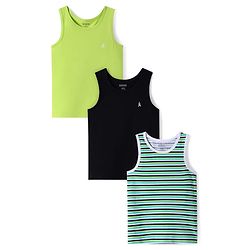 Pine Kids Cotton Lycra Knit Sleeveless Vests with Stripes & Logo Print Pack of 3 (Colour May Vary)