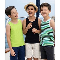 Pine Kids Cotton Lycra Knit Sleeveless Vests with Stripes & Logo Print Pack of 3 (Colour May Vary)