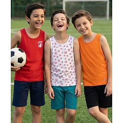 Pine Kids Cotton Lycra Knit Sleeveless Sando Vests With Football Print Pack of 3 (Color May Vary)