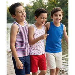 Pine Kids Cotton Lycra Knit Sleeveless Vests with Stripes & Cars Print (Colour May Vary)