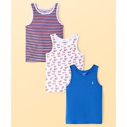 Pine Kids Cotton Lycra Knit Sleeveless Vests with Stripes & Cars Print (Colour May Vary)