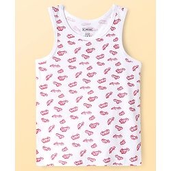 Pine Kids Cotton Lycra Knit Sleeveless Vests with Stripes & Cars Print (Colour May Vary)