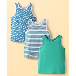 Pine Kids Cotton Lycra Knit Sleeveless Vests With Stripes & Tree Print Pack Of 3 (Colour May Vary)