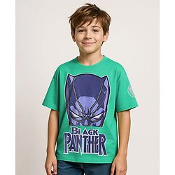 Pine Kids Marvel Single Jersey Knit Half Drop Shoulder Sleeves Oversized T-Shirt with Black Panther Graphics & Badge Detailing - Mint