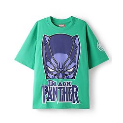 Pine Kids Marvel Single Jersey Knit Half Drop Shoulder Sleeves Oversized T-Shirt with Black Panther Graphics & Badge Detailing - Mint