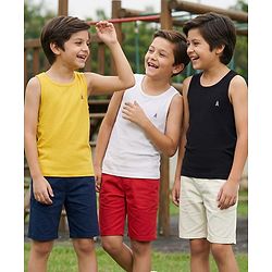 Pine Kids Cotton Lycra Knit Sleeveless Solid Sando Vests Pack of 3 (Color May Vary)