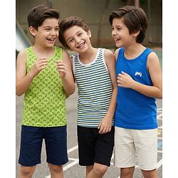 Pine Kids Cotton Lycra Knit Sleeveless Vests with Stripes & Gaming Controller Print Pack of 3 (Colour May Vary)