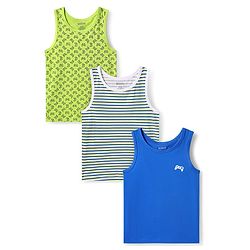 Pine Kids Cotton Lycra Knit Sleeveless Vests with Stripes & Gaming Controller Print Pack of 3 (Colour May Vary)