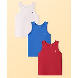 Pine Kids Cotton Lycra Knit Sleeveless Vest with Logo Print Pack of 3 (Colour May Vary)