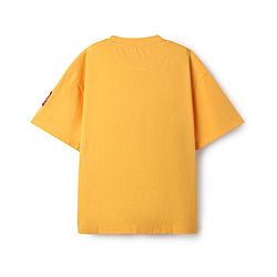Pine Kids Marvel Single Jersey Knit Half Drop Shoulder Sleeves Oversized T-Shirt with Avengers Graphics & Badge Detailing - Yellow