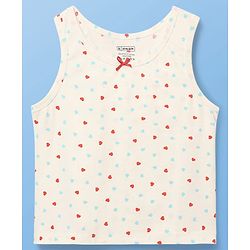 Pine Kids Cotton Lycra Knit Sleeveless Heart Printed & Solid Coloured Vests Pack Of 3 - Light Blue Red & White