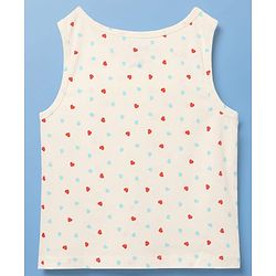 Pine Kids Cotton Lycra Knit Sleeveless Heart Printed & Solid Coloured Vests Pack Of 3 - Light Blue Red & White