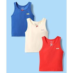 Pine Kids Cotton Lycra Knit Sleeveless Vests With Text Print Pack Of 3 (Colour May Vary)