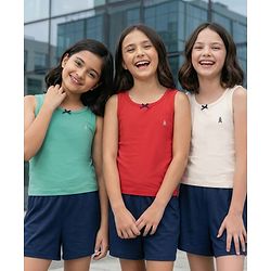 Pine Kids Cotton Lycra Knit sleeveless Solid Colour Vests Pack Of 3 (Colour May Vary)