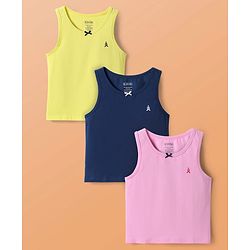 Pine Kids Cotton Lycra Knit Sleeveless Solid Colour Vests Pack Of 3 (Colour May Vary)