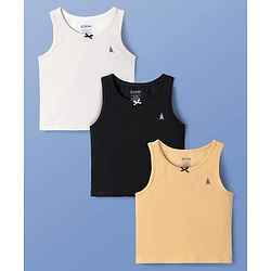 Pine Kids Cotton Lycra Knit Sleeveless Solid Colour Vests Pack Of 3 (Colour May Vary)