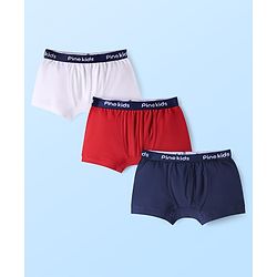 Pine Kids Cotton Knit Solid Trunks with Logo Embroidery Pack of 3 (Colour May Vary)