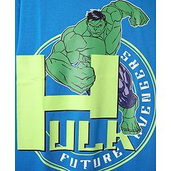 Pine Kids Marvel Single Jersey Knit Half Drop Shoulder Sleeves Oversized T-Shirt with Avengers Graphics & Badge Detailing - Blue