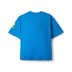 Pine Kids Marvel Single Jersey Knit Half Drop Shoulder Sleeves Oversized T-Shirt with Avengers Graphics & Badge Detailing - Blue
