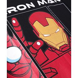 Pine Kids Marvel Single Jersey Knit Half Drop Shoulder Sleeves Oversized T-Shirt with Iron Man Graphics - Black