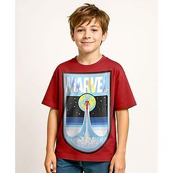 Pine Kids Marvel Single Jersey Knit Oversized Drop Shoulder Half Sleeve T-Shirt With Avengers Graphics - Yellow