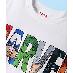 Pine Kids Marvel Single Jersey Knit Half Drop Shoulder Sleeves Oversized T-Shirt with Avengers Graphics - White