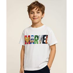 Pine Kids Marvel Single Jersey Knit Half Drop Shoulder Sleeves Oversized T-Shirt with Avengers Graphics - White