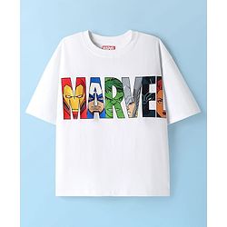 Pine Kids Marvel Single Jersey Knit Half Drop Shoulder Sleeves Oversized T-Shirt with Avengers Graphics - White