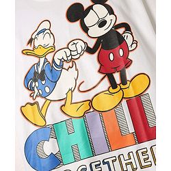 Pine Kids Disney Single Jersey Knit Half Drop Shoulder Sleeves Oversized T-Shirt with Mickey & Friends Graphics - White