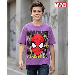 Pine Kids Marvel Single Jersey Knit Half Drop Shoulder Sleeves Oversized T-Shirt with Spider Man Graphics & Badge Detailing - Lavender