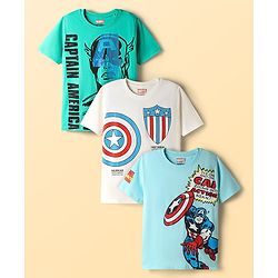 Pine Kids Marvel Single Jersey Knit Half Sleeve T-Shirt with Avengers Graphics Pack of 3 - Light Green Light Blue & White