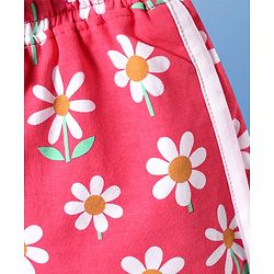 Pine Kids Looper Knit Mid Thigh Length Shorts with Floral Print - Dark Pink