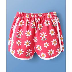 Pine Kids Looper Knit Mid Thigh Length Shorts with Floral Print - Dark Pink