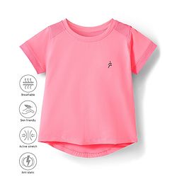 Pine Active Knit Half Sleeves High Stretch Skin Friendly Solid T-Shirt - Pink
