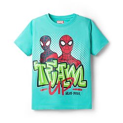 Pine Kids Marvel Single Jersey Knit Half Drop Shoulder Sleeves Oversized T-Shirt with Spider Man Graphics - Aqua Blue