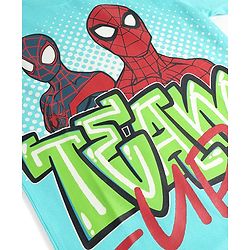 Pine Kids Marvel Single Jersey Knit Half Drop Shoulder Sleeves Oversized T-Shirt with Spider Man Graphics - Aqua Blue