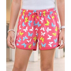 Pine Kids Looper Knit Mid Thigh Shorts With Butterfly Print - Pink