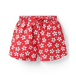 Pine Kids Looper Knit Mid Thigh Shorts With Floral Print - Red