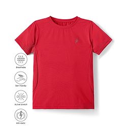 Pine Active Knit Half Sleeves High Stretch Skin Friendly Cut & Sew Solid Color T-Shirt - Red