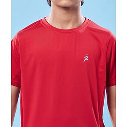 Pine Active Knit Half Sleeves High Stretch Skin Friendly Cut & Sew Solid Color T-Shirt - Red