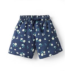 Pine Kids Looper Knit Mid Thigh Shorts With Floral Print - Navy Blue