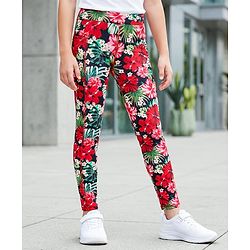 Pine Active Knit Full Length Super Stretch Leggings with Floral Print - Black
